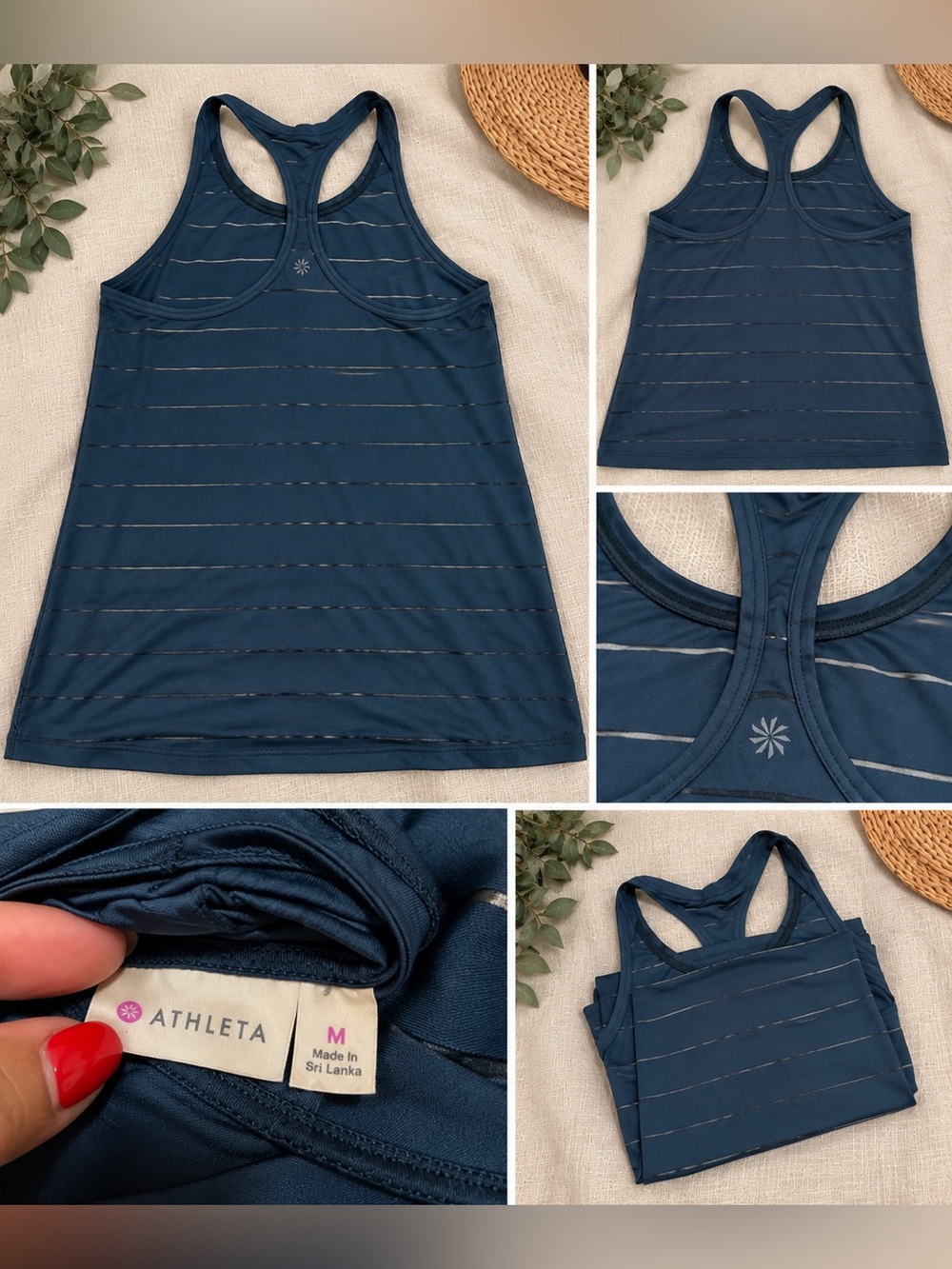 Athleta Navy Racerback Tank with Subtle Stripes